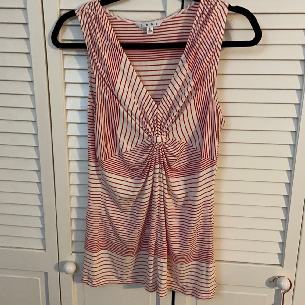 CAbi red and white sleeveless top. Perfect to wear under your favorite sweater
